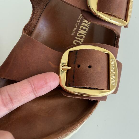 Birkenstock Arizona Big Buckle Sandal 38 Brown Cognac Leather Slide 7 - 7.5 US - Picture 11 of 13
